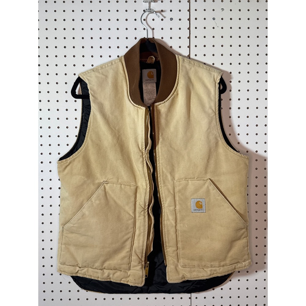 Vintage Carhartt V01 BRN Duck Canvas Work Vest Tan Brown Made in USA Mens Large